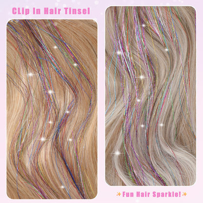 Varche™ — Extensions à clips Rainbow Hair Tinsel pour des reflets scintillants 