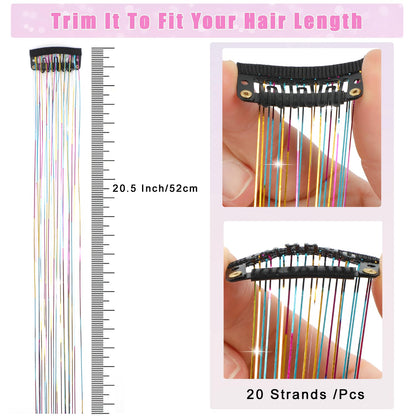 Varche™ — Extensions à clips Rainbow Hair Tinsel pour des reflets scintillants 