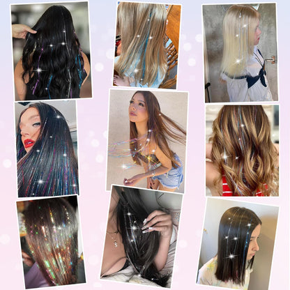 Varche™ — Extensions à clips Rainbow Hair Tinsel pour des reflets scintillants 