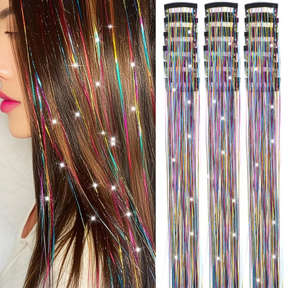 Varche™ — Extensions à clips Rainbow Hair Tinsel pour des reflets scintillants 