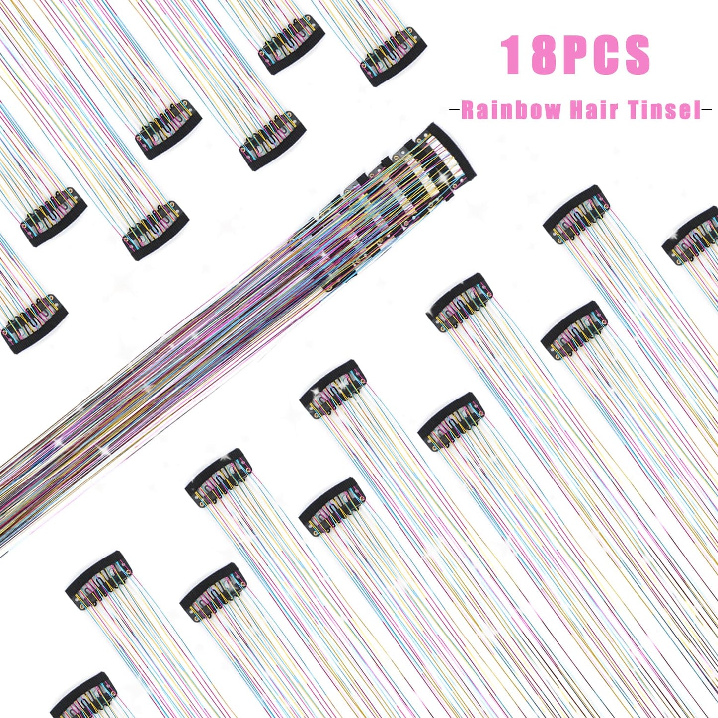 Varche™ — Extensions à clips Rainbow Hair Tinsel pour des reflets scintillants 