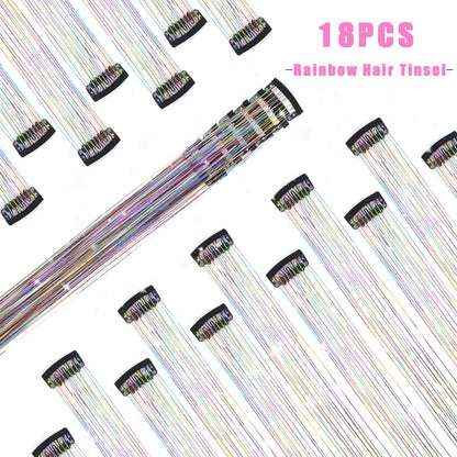 Varche™ — Extensions à clips Rainbow Hair Tinsel pour des reflets scintillants 