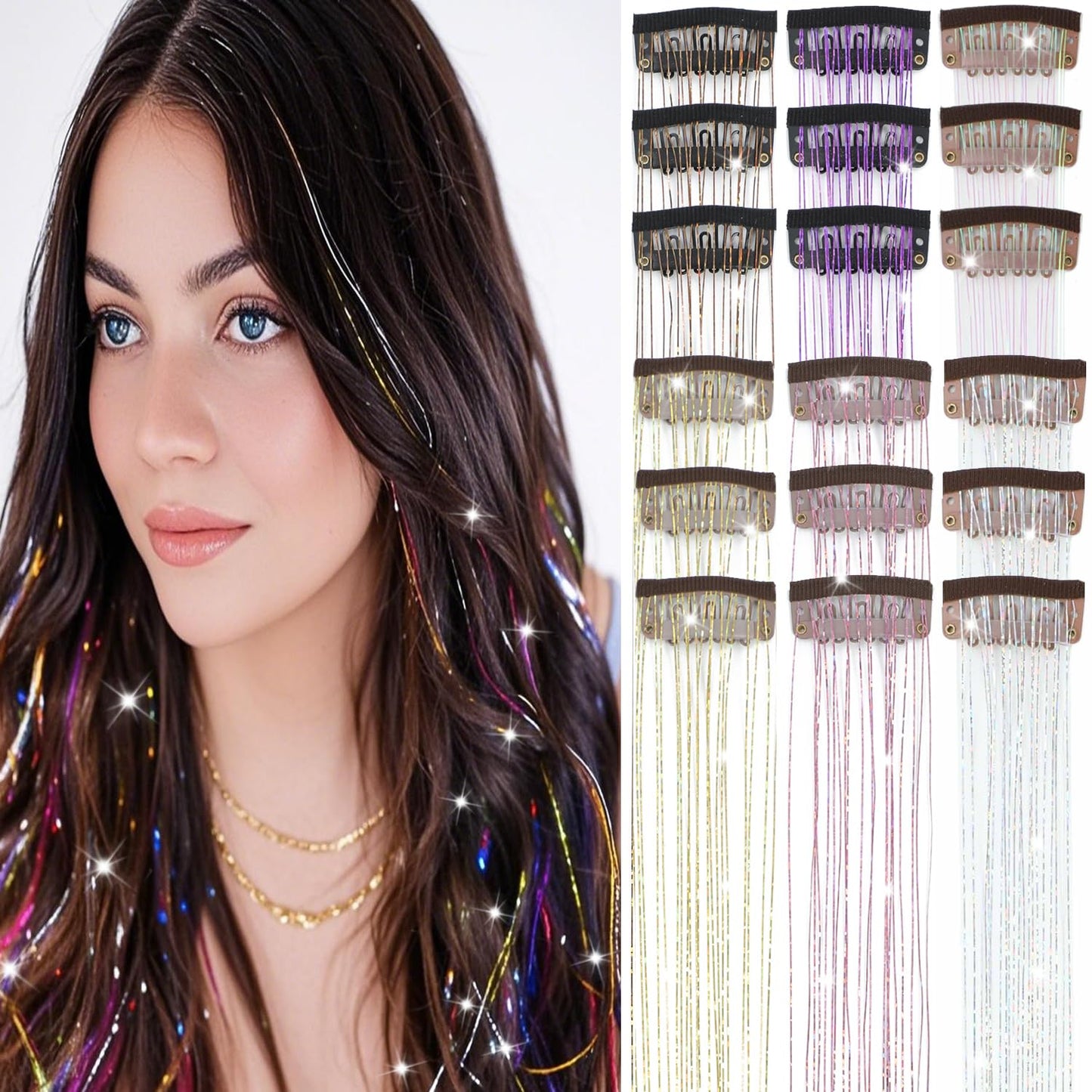 Varche™ — Extensions à clips Rainbow Hair Tinsel pour des reflets scintillants 