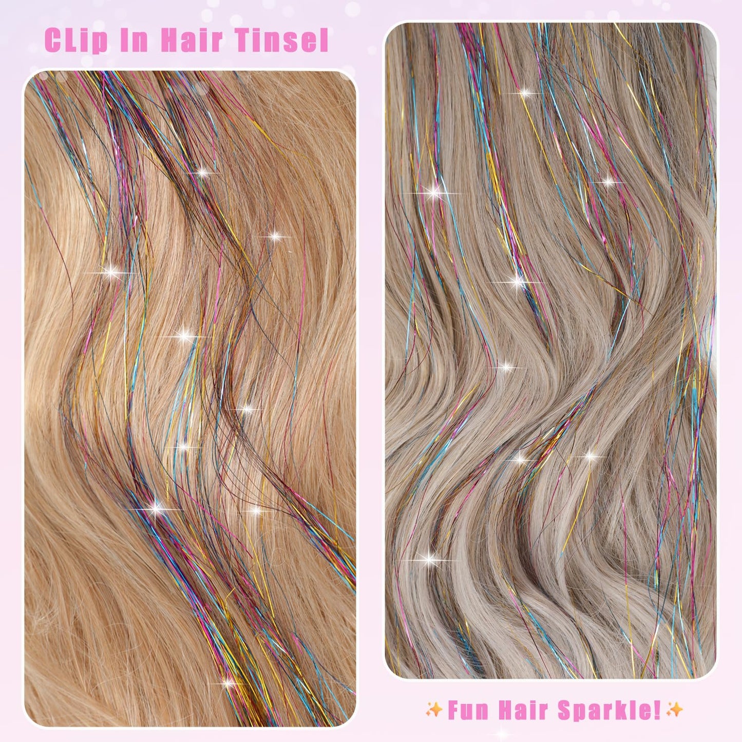 Varche™ — Extensions à clips Rainbow Hair Tinsel pour des reflets scintillants 