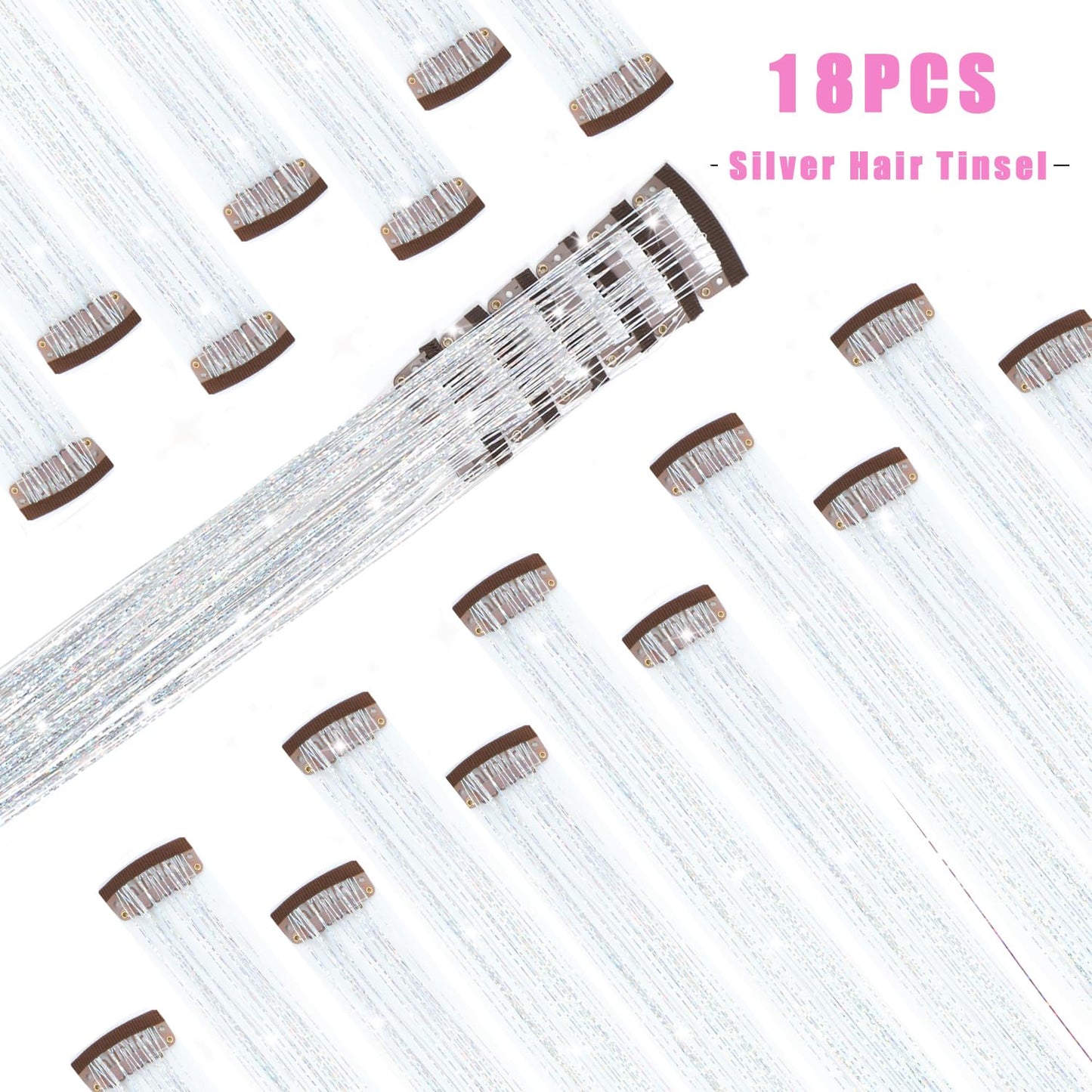 Varche™ — Extensions à clips Rainbow Hair Tinsel pour des reflets scintillants 