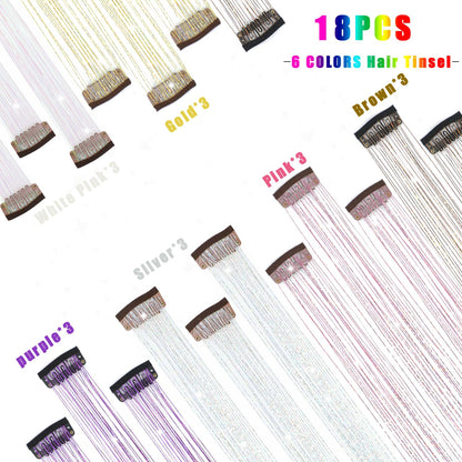 Varche™ — Extensions à clips Rainbow Hair Tinsel pour des reflets scintillants 