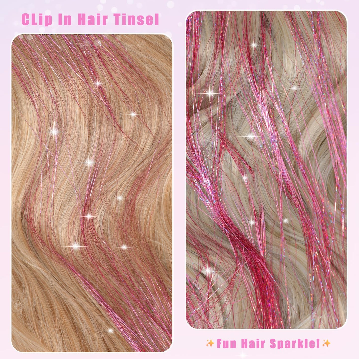 Varche™ — Extensions à clips Rainbow Hair Tinsel pour des reflets scintillants 