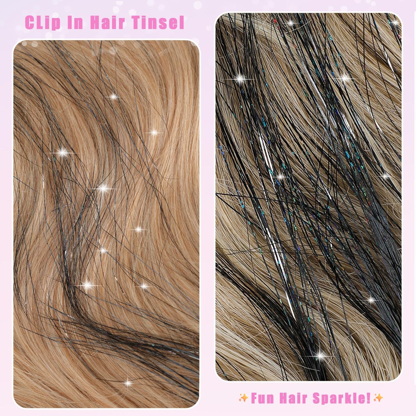 Varche™ — Extensions à clips Rainbow Hair Tinsel pour des reflets scintillants 
