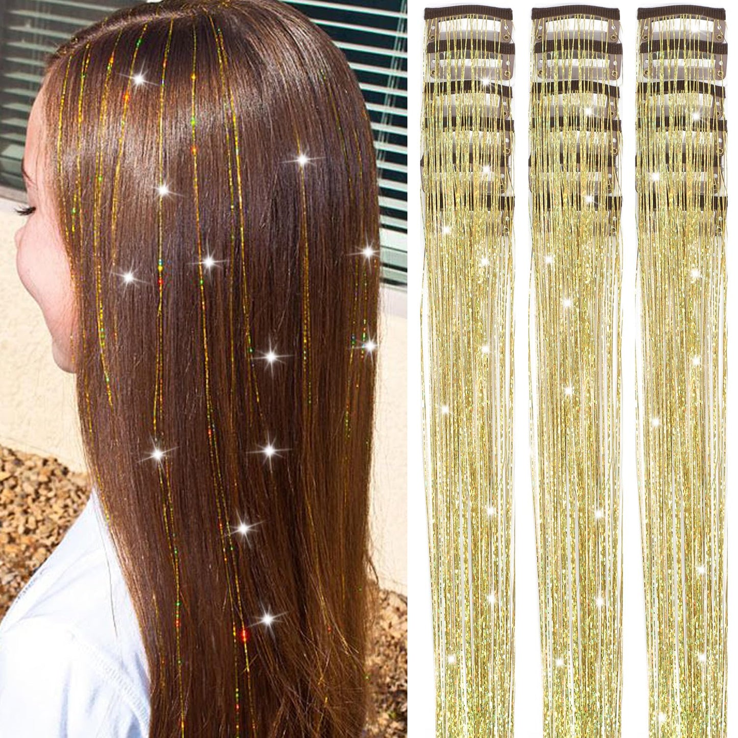 Varche™ — Extensions à clips Rainbow Hair Tinsel pour des reflets scintillants 