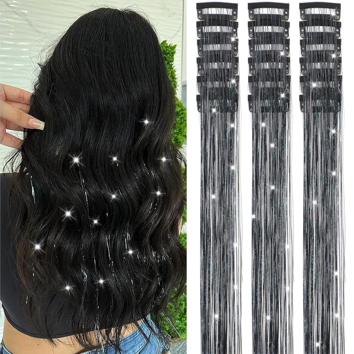 Varche™ — Extensions à clips Rainbow Hair Tinsel pour des reflets scintillants 