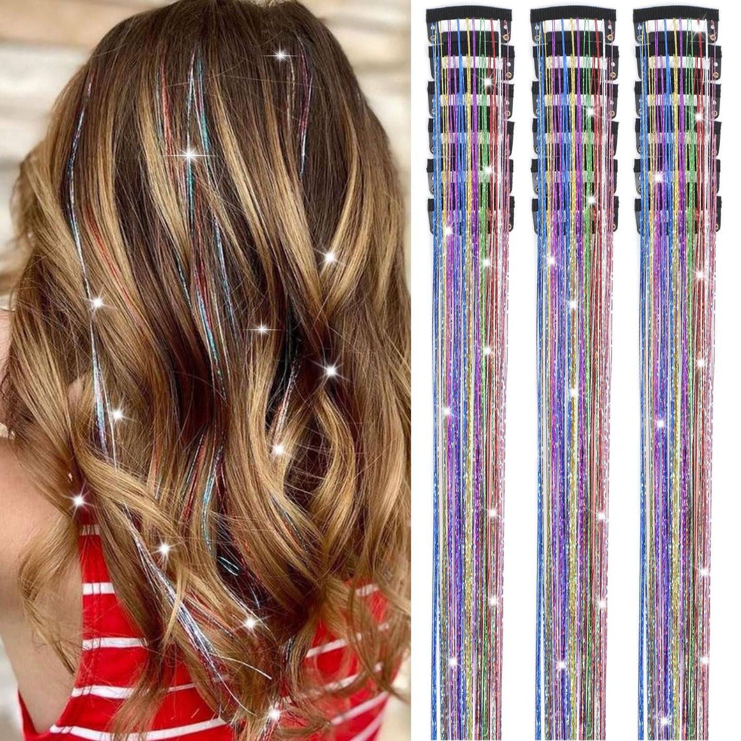 Varche™ — Extensions à clips Rainbow Hair Tinsel pour des reflets scintillants 